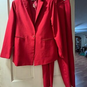 Ever Pretty Vibrant Red Blazer and Pants Set